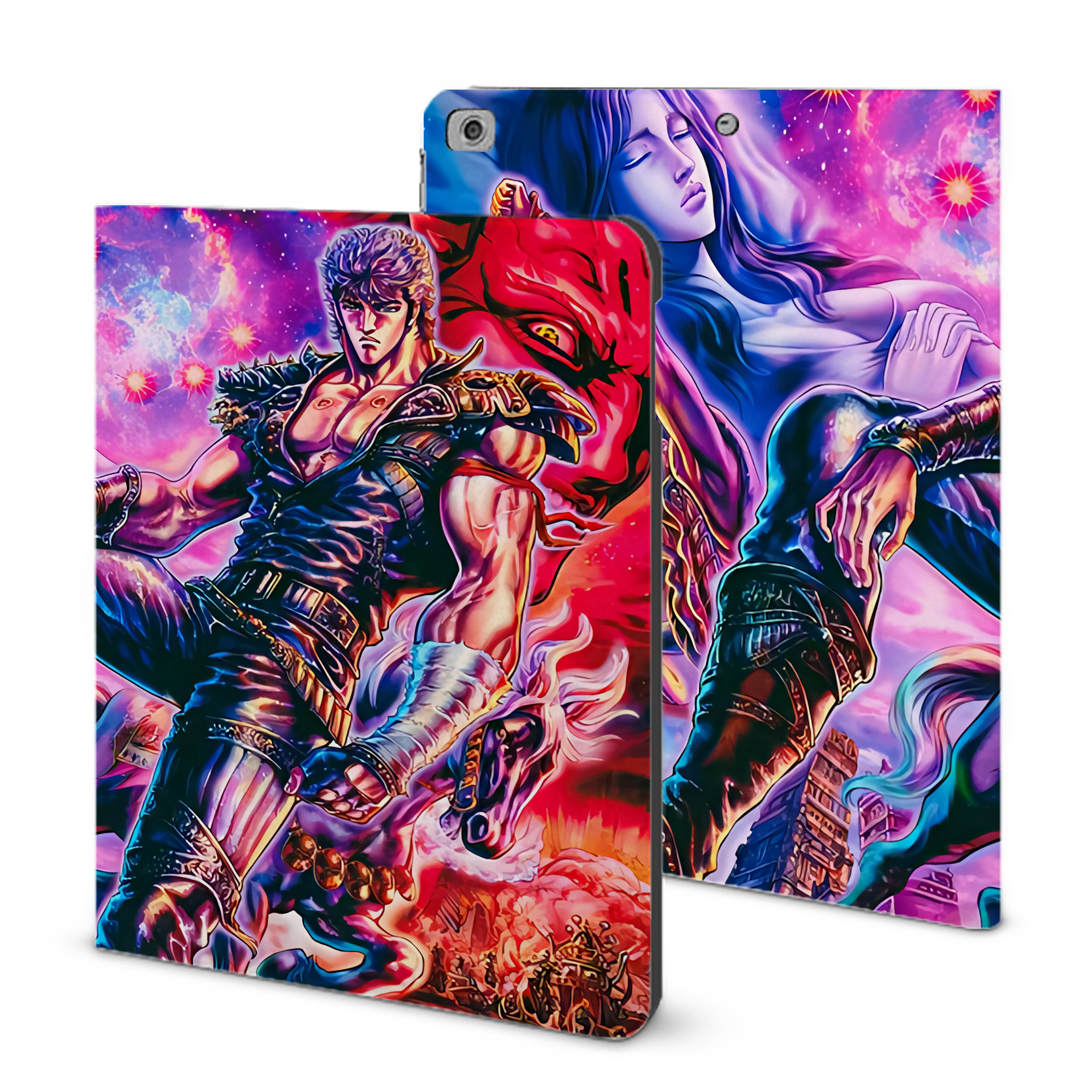 （画像用） 北斗の拳 Fist of the North Star IPad ケース ブック型 PUレザー TPU 耐衝撃 軽量 薄型 ペン収納なし 全面保護 IPad 各モデル対応